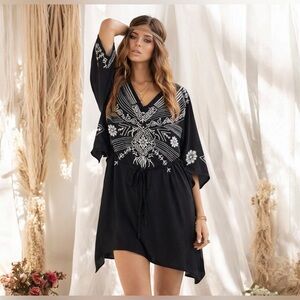 Johnny Was Embroidered lightweight Boho Top Tunic Dress Oversized Festival Gypsy